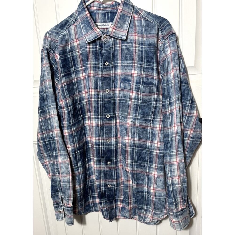 Tommy Bahama Beach Plaid Men’s Shirt Sz XL Red White Blue Beachy Boat Casual